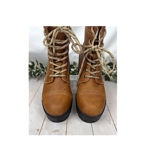 Seven7 Jody Combat Boots Women’s Size 8.5 Tan Brown Lace-Up Lug Sole - Picture 2 of 9